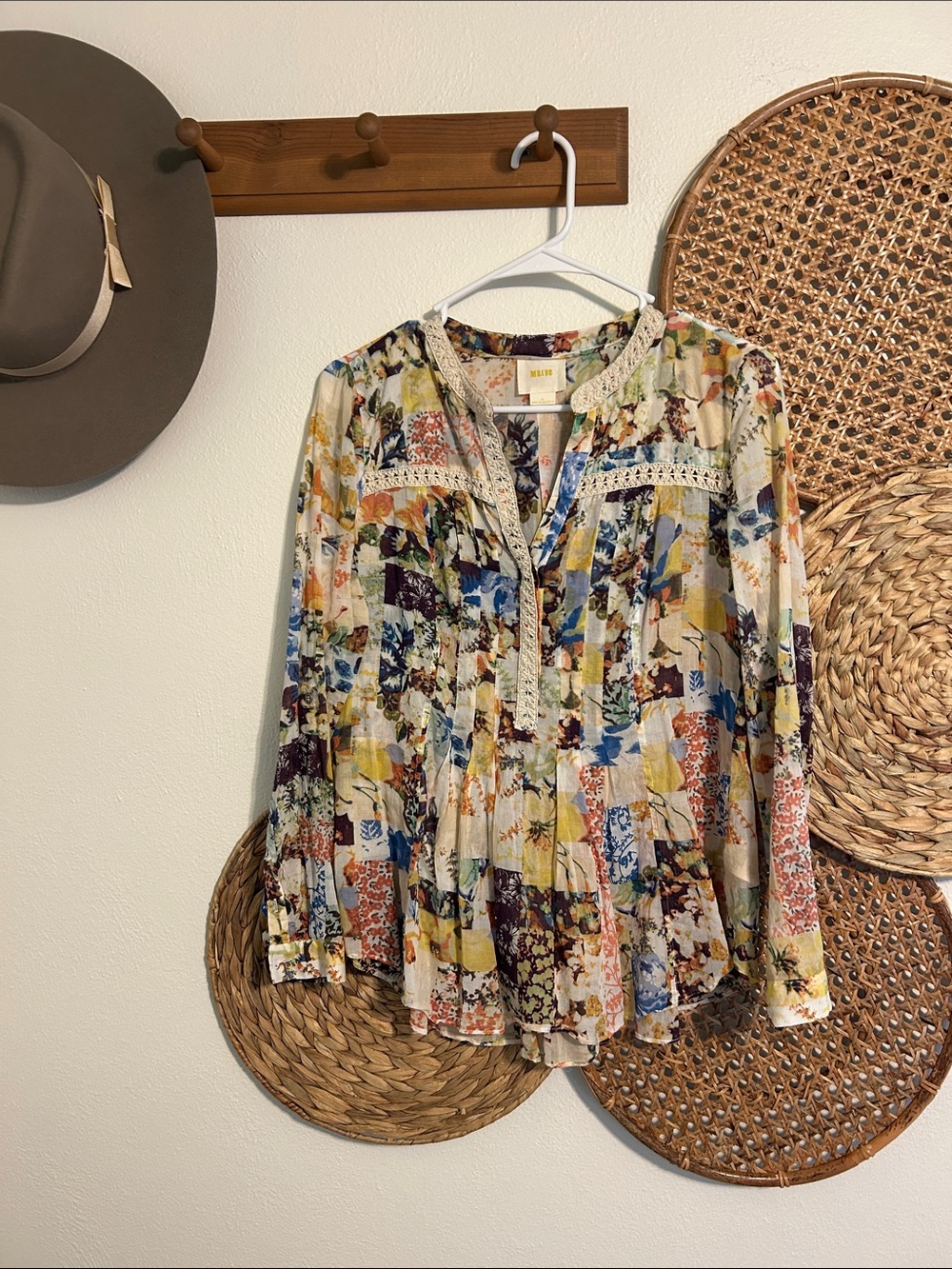 Anthropologie Maeve Patchwork Floral Blouse Size 0